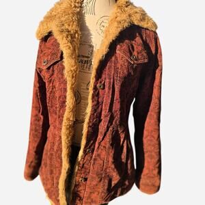 Penny Lane Red & brown corduroy faux fur lined jacket